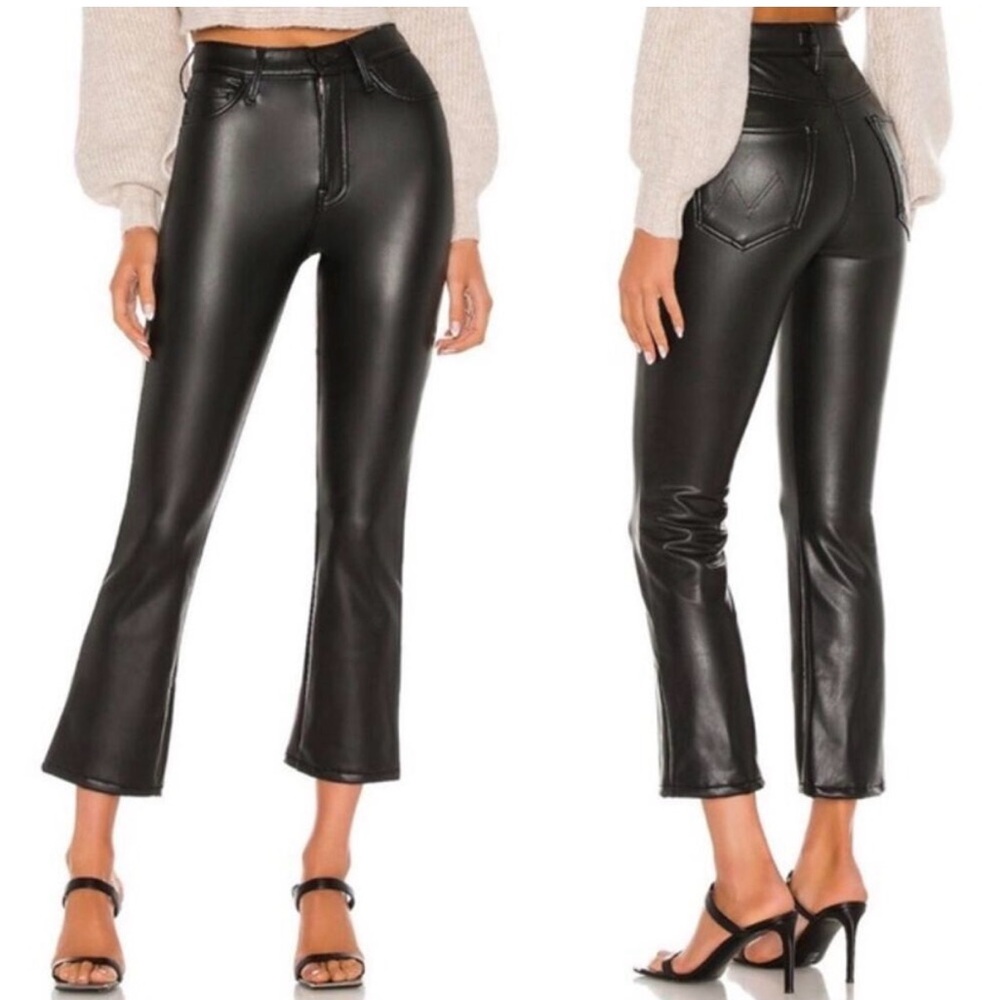 MOTHER Black Cropped Leather Pants